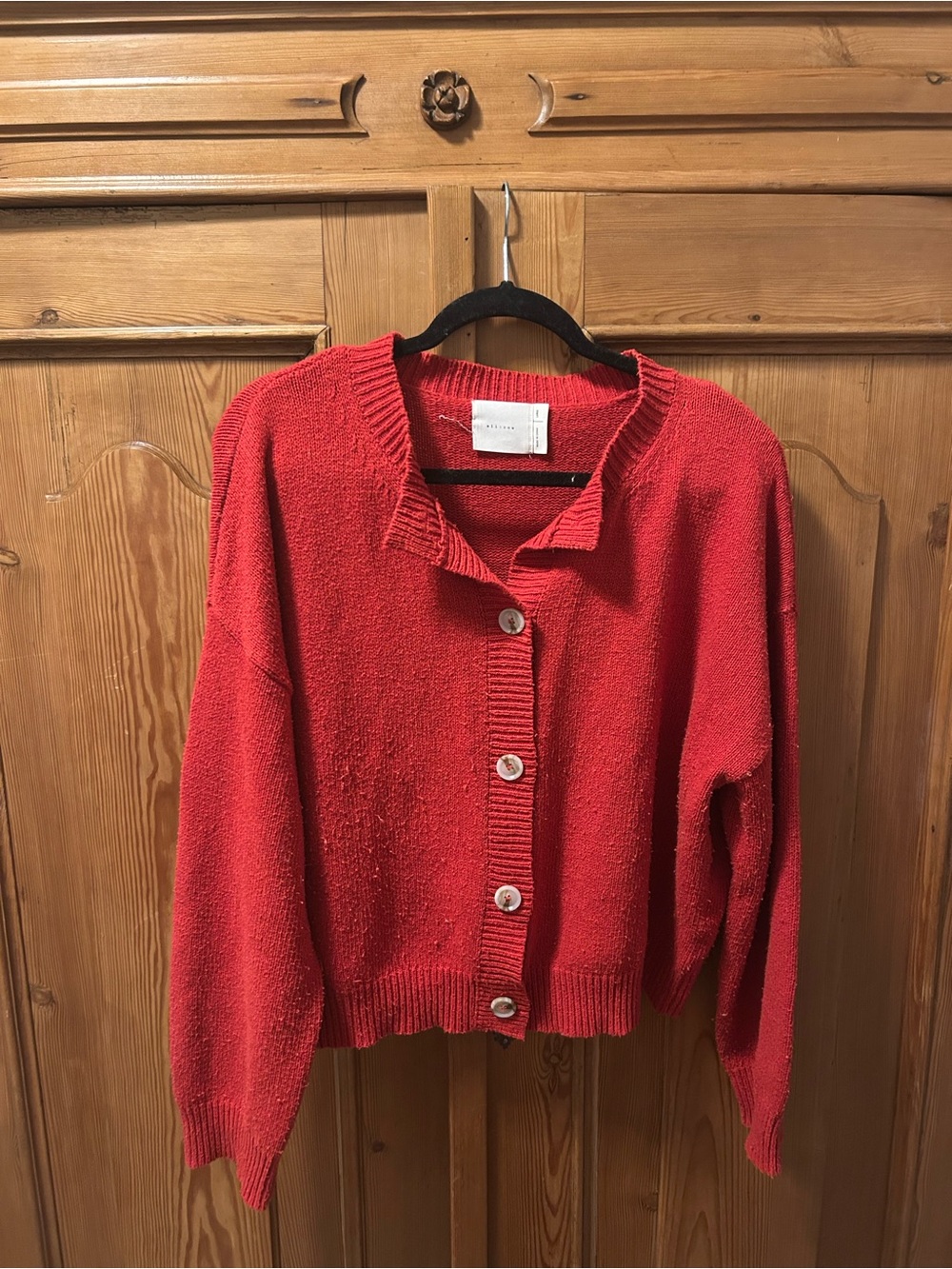 Red Button-Front Women's Sweater Cardigan